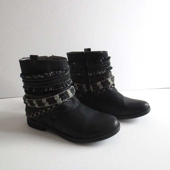 Bull Boxer Shoes - Black Leather Ankle Chain Wrap Biker Boots